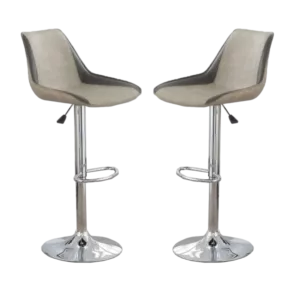 Modern Set of 2 Light Grey Adjustable Bar stool Chair with Wax Polyurethane Leather Chrome Base For Dining Room