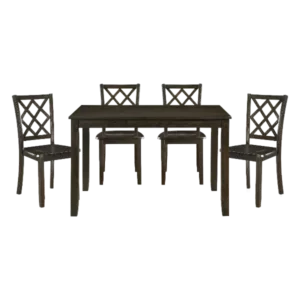 Modern Charcoal Finish 5pc Dining Set Rectangular Table With 4 Lattice-Back Chairs Wooden For Dining Room