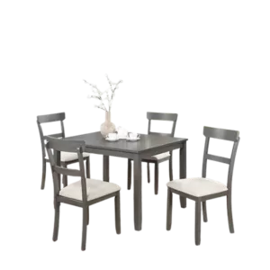 Modern Gray 5pc Dining Set Rectangular Wooden Top Table and 4 Cushions Seats Ladder Back Chairs For Dining Room