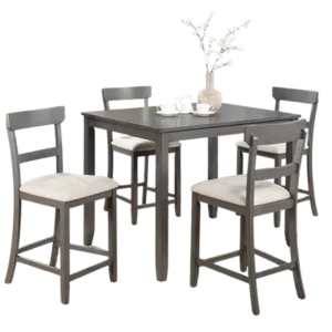 Modern Gray 5pc Dining Set Rectangular Wooden Top Table and 4 Cushions Seats Ladder Back Chairs For Dining Room