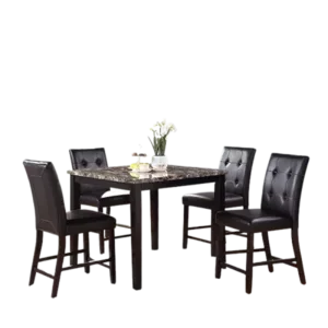 Modern Brown Finish 5pc Dining Set SquareTable With Faux Marble Table Top And 4 Cushions Chairs For Dining Room