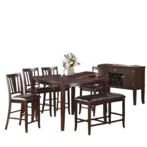 Modern Brown Finish 6pc Dining Set SquareTable With Butterfly Leaf And 4 Cushions Chairs 1 Bench of Rubberwood For Dining Room
