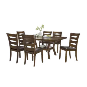 Modern Brown 7pc Dining Set Rectangular Table With Self-Storing Extension Leaf and 6 Upholstered Chairs For Dining Room