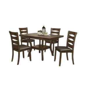 Modern Brown 5pc Dining Set Rectangular Table With Self-Storing Extension Leaf and 4 Wooden Chairs For Dining Room