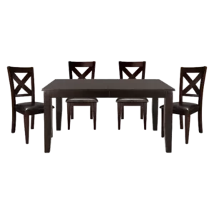 Modern Brown 5pc Dining Set Rectangular Table with Self-Storing Leaf And 4 Side Chairs For Dining Room