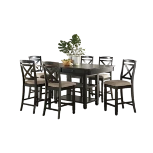 Modern Black 7pc Dining Set Rectangular Table Display Shelves Drawers And 6 Upholstered Chairs For Dining Room