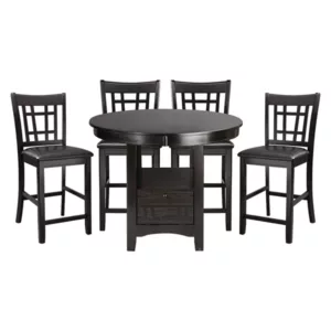 Modern Dark Cherry 5pc Dining Set Rectangular Table With Extension Leaf and 4 Upholstered Chairs For Dining Room