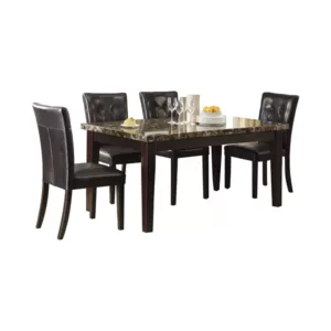 Modern Espresso Finish 5pc Dining Set Rectangular Table of Faux Marble Top 4 Button-Tufted Chairs For Dining Room