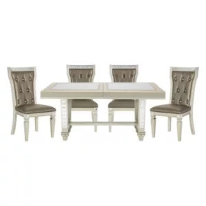 Modern Champagne Finish 5pc Dining Set Rectangular Table With Leaf Glass 4 Side Chairs For Dining Room
