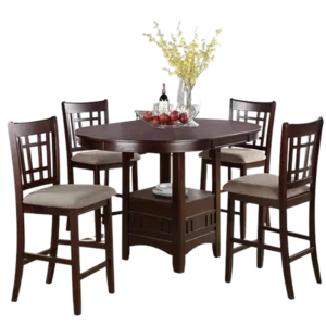 Modern Dark Rosy Brown Finish 5pc Dining Set Round Table With Leaf &Amp And 4 Chairs of Solid Wood For Dining Room