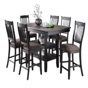 Modern Dark Coffee 7pc Dining Set Rectangular Table with 2  Shelfs and 6 Fabric Upholstered Chairs For Dining Room