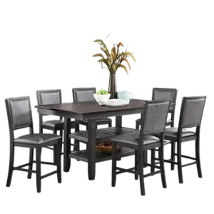 Modern Grey Finish 7pc Dining Set Rectangular Table With Shelf And 6  Fabric Upholstered Chairs For Dining Room