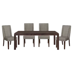 Modern Dark Brown 5pc Dining set Rectangular Table with Extension Leaf and 4 Upholstered Side Chairs For Dining Room