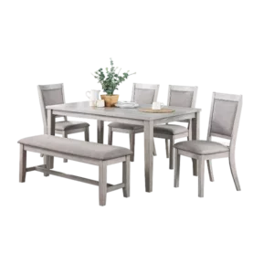 Modern Gray 6pc Dining Set Rectangular Table With 4 Cushion Seats Chairs And Bench For Dining Room