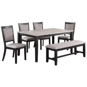 Modern Natural 6 Piece Dining Set Rectangular Wooden Table With 4 Upholstered Chairs And Bench For Dining Room