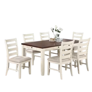 Modern White 7pc Dining Set Rectangular Table With Drawers 6 Side Chairs of Rubberwood For Dining Room