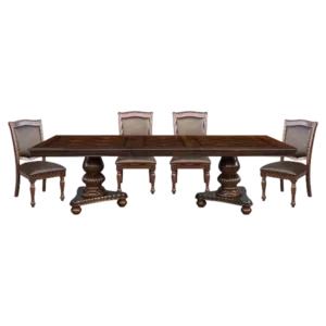 Modern Brown Cherry 5pc Dining Set Rectangular Table With Leaf and 4 Upholstered Side Chairs For Dining Room