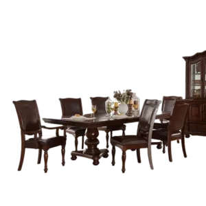 Modern Brown Cherry 7pc Dining Set Rectangular Table With Leaf 2 Armchairs and 4 Side Upholstered Chairs For Dining Room