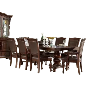 Modern Brown Cherry 9pc Dining Set Rectangular Table With Leaf 2 Armchairs and 6 Side Upholstered Chairs For Dining Room
