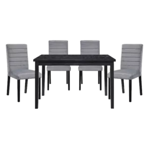 Modern Black 5pc Dining Set Rectacngular Table With 4 Gray Velvet Side Chairs of Wood For Dining Room