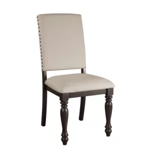 Modern Brown 7pc Dining Set Rectangular Table With 6 Side Chairs Beige Nailhead Trim For Dining Room