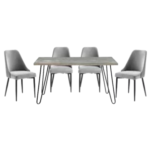 Modern 5pc Dining Set Rectangular Dining Table With 4 Gray Velvet  Chairs of Metal Frame For Dining Room