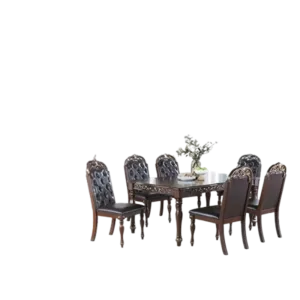 Modern Brown 7pc Dining Set Rectangular Dining Table With 6 Cushion Seat Chairs Rubber Wood For Dining Room