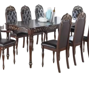 Modern Brown 9pc Dining Set Rectangular Dining Table With 2 Arm Chairs And 6 Side Chairs of Cushion Seat Rubber Wood  Dining Room