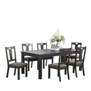 Modern Dark Grey 7pc Set Rectangular Dining Table With 6 Side Chairs Cushion Seats For Dining Room