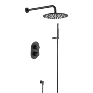 10 inch Rainfall Shower Head Thermostatic Complete Shower System in Matte Black
