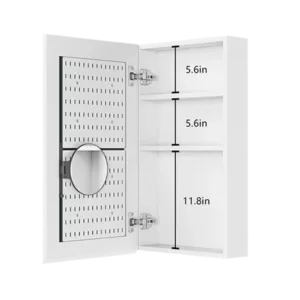 15" W x 26" H White Beveled Edge Single-Door Bathroom Medicine Cabinet with Mirror, Recessed or Surface Mount Bathroom Wall Cabinet