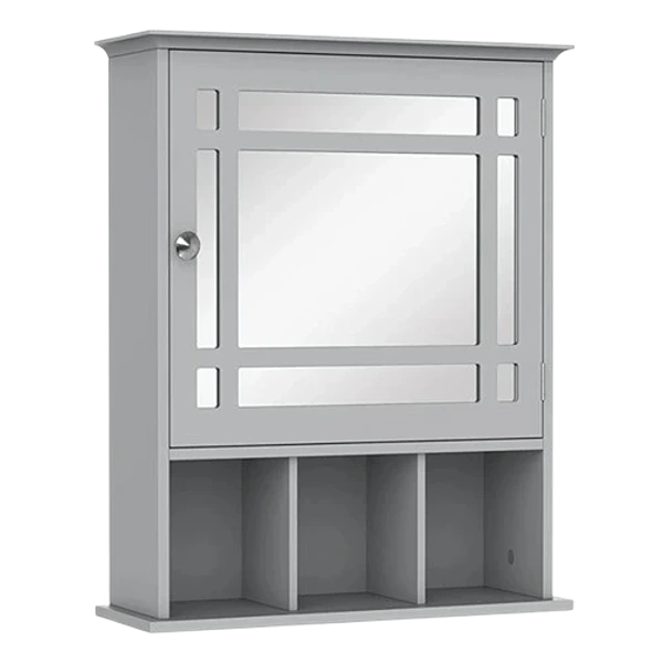 Gray Bathroom Medicine Cabinet with Wall Mounted Mirror Cabinet with Door and Storage Shelves