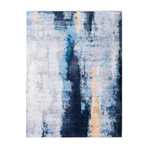 ZARA Collection Abstract Design Gray Blue Yellow Machine Washable Super Soft Area Rug