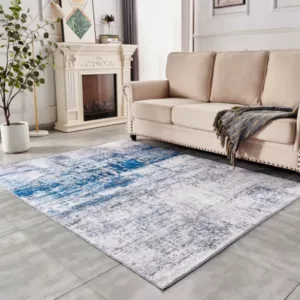 ZARA Collection Abstract Design Gray Turquoise Machine Washable Super Soft Area Rug