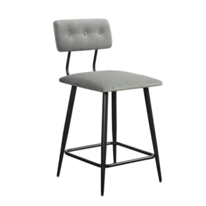 Modern Matte Black Metal Frame Counter Stool With Grey Fabric Seats For Dining Room