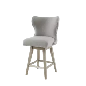 Modern Grey Solid Wood Counter Stool of High Wingback With Nail Head For Dining Room