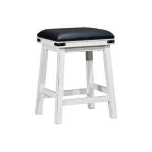 Modern Antique White Solid Wood Stool with Black Leather Seat For Dining Room