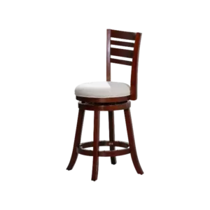 Modern Cherry Finish Solid Wood Stool with Beige Fabric Seat For Dining Room