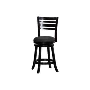 Modern Espresso Solid Wood Full Back Stool with Charcoal Fabric Seat For Dining Room