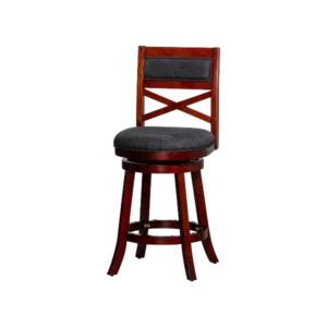 Modern Brown Full Back Solid Wood Stool With Rich Faux Leather Seat For Dining Room