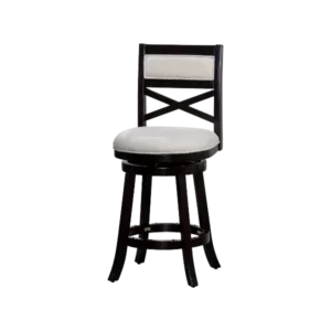Modern Espresso Finish Solid Wood X-Back Stool with Beige Fabric Seat For Dining Room