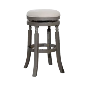 Modern Gray Finish Bar Stool with Beige Fabric Seat of Wooden Frame And Legs