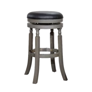 Modern Gray Finish Bar Stool with Black Leather Seat of Wooden Frame And Legs