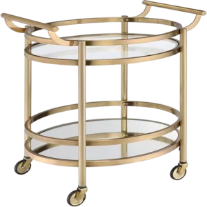 Storage Cart with 2 Tier Design and Metal Frame, Gold