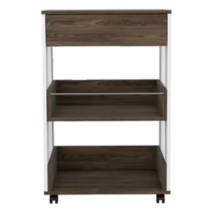 Dering 1-Drawer 2-Shelf Kitchen Cart with Caster White and Dark Walnut