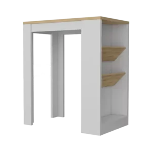 DeSoto Wine Storage Pedestal Kitchen Island White and Macadamia