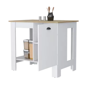 Vancouver 1-Door Kitchen Island with Open Shelf White and Macadamia