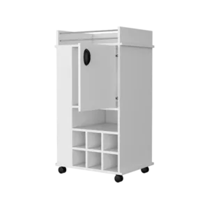 Allandale 1-Door Bar Cart with Wine Rack and Casters White