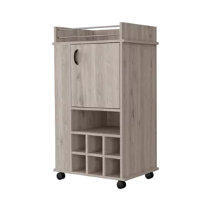 Allandale 1-Door Bar Cart with Wine Rack and Casters Light Gray