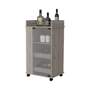 Willow Park Glass Door Bar Cart with Bottle Holder and Casters Light Gray